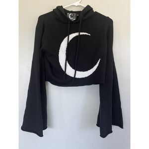 Killstar Moon Cropped Sweater Hoodie Black Size S